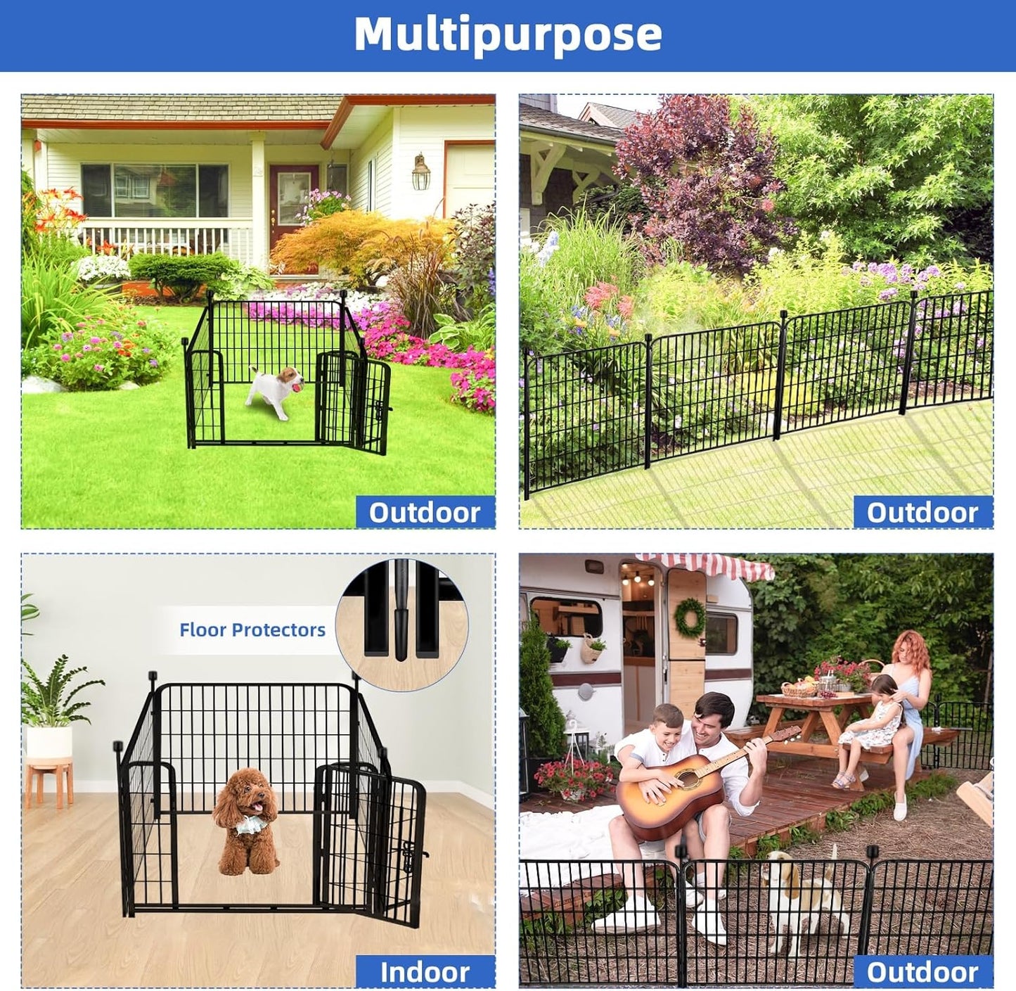ADAVIN 32 in(H) Garden Fences and Borders,1 Gate+3 Panels Dog Fence Outdoor for Yard, Heavy Duty Iron Metal Animal Barrier Fence, Camping Fence, Flower Garden Fencing,Total 8.9 Ft(L), Black