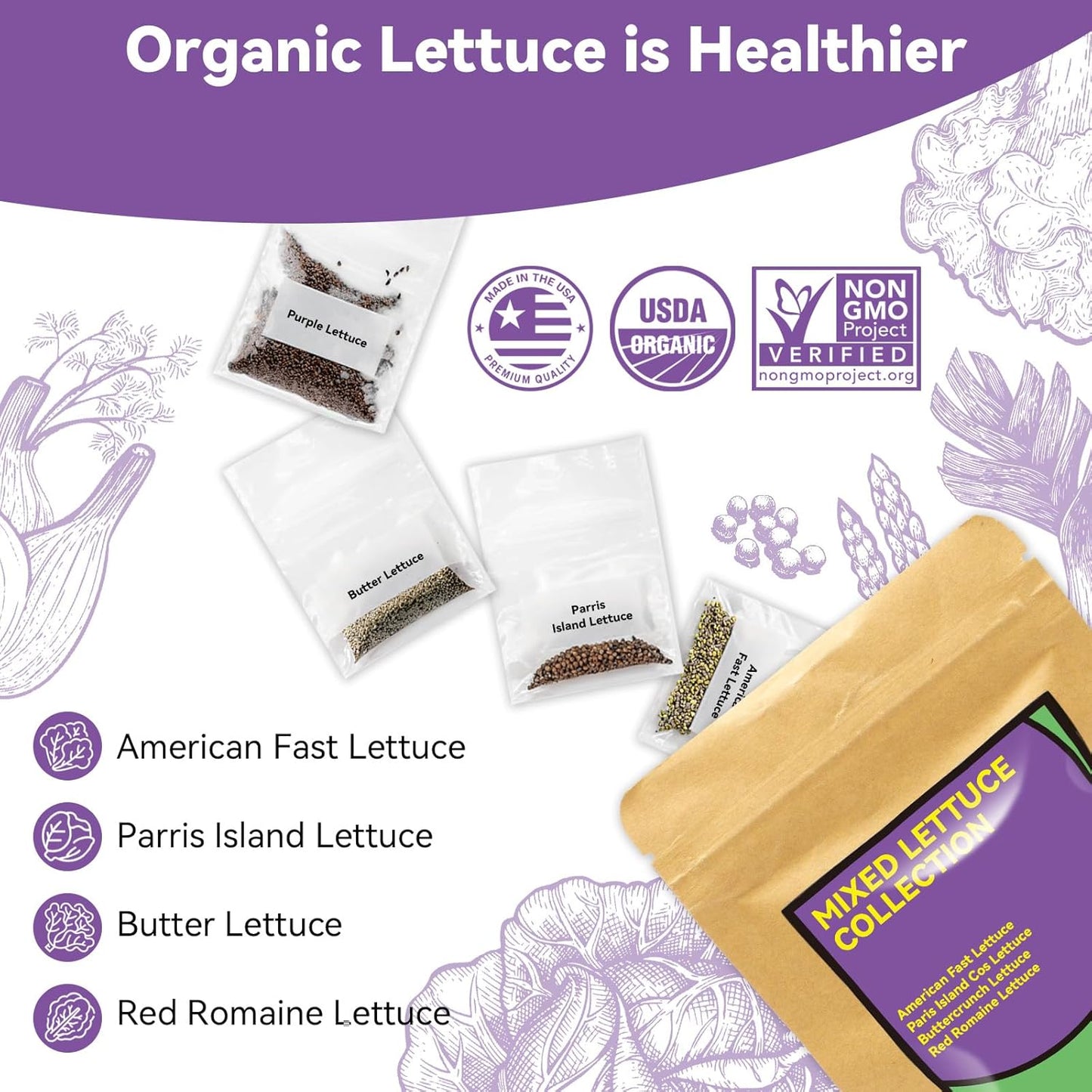 inbloom Salad Romaine Lettuce Seed Pod Kit for AeroGarden, Ahopegarden Hydroponics Growing System, 12-Pods (350+ Seeds, Include American Fast Lettuce, Parris Island Lettuce, Butter Lettuce)