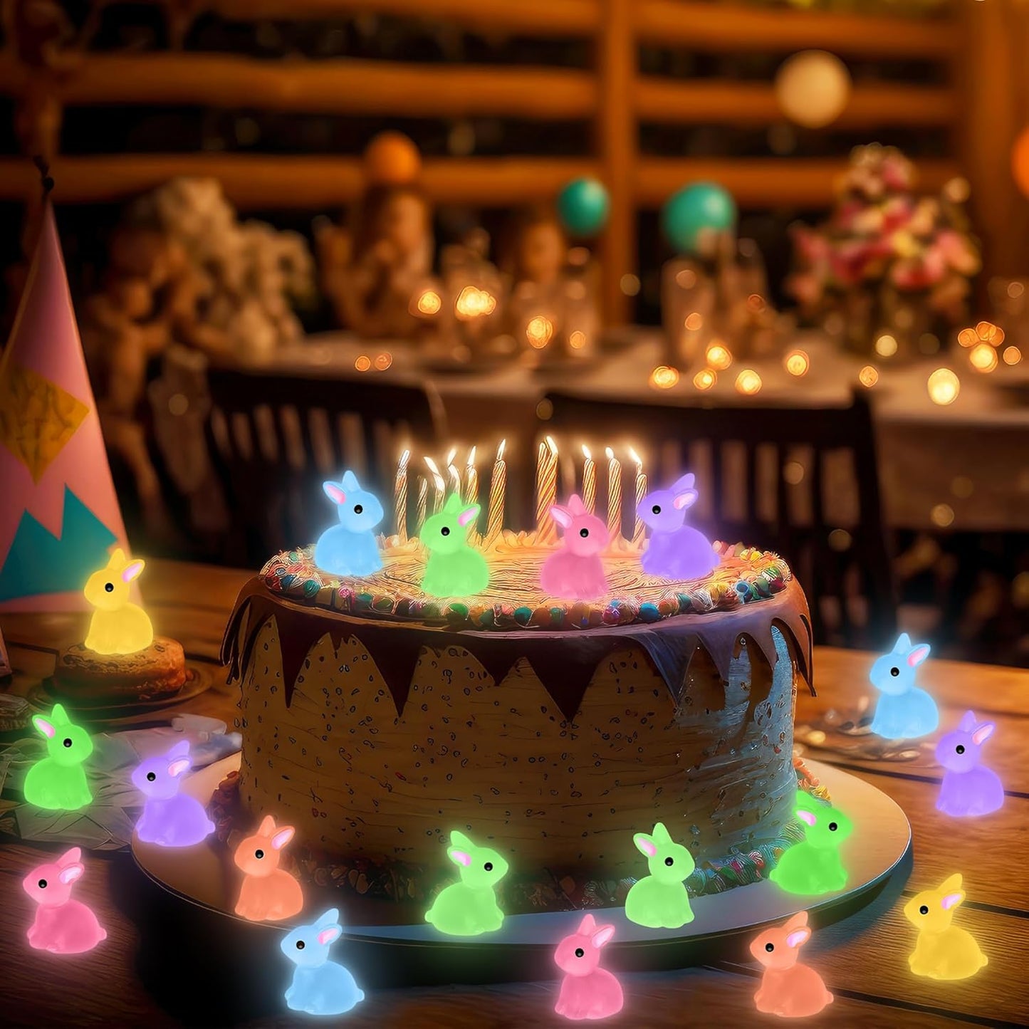 50 PCS Luminous Mini Resin Bunny Tiny Plastic Rabbits Glow in the Dark Miniature Bunnies Figurines for Easter Egg Fillers Fairy Garden Miniature Moss Landscape Decoration (7 Colors Tiny Bunny)