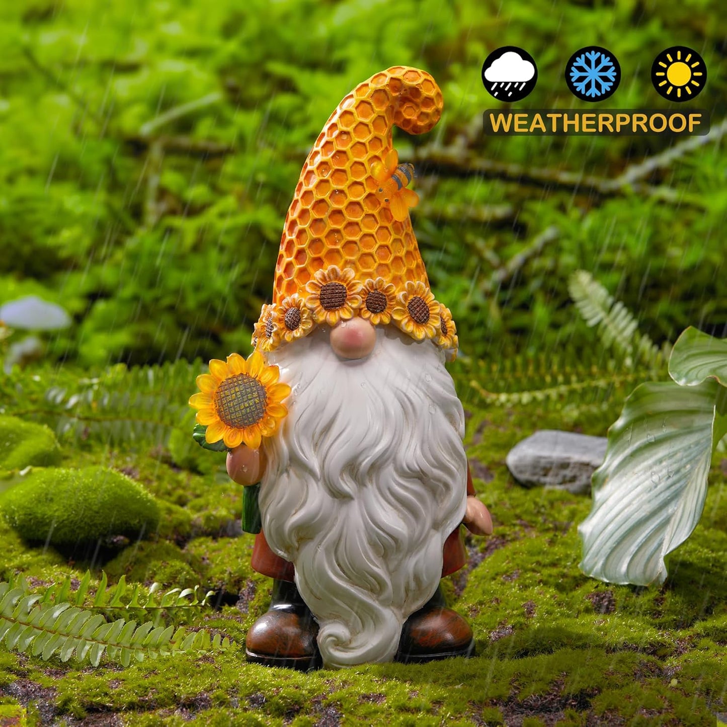 Garden Fall Gnomes Outdoor - Sunflower Gnome Statue with Solar LED Lights for Yard, Patio, Lawn Ornaments - Best Garden Gifts for Mothers Day, Housewarming, Festival