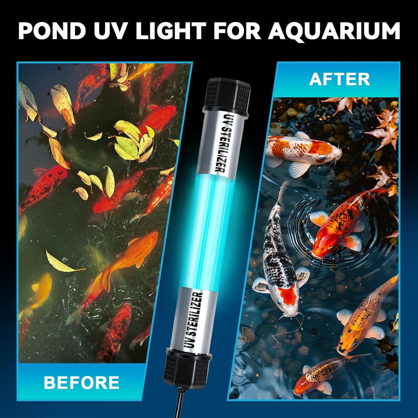 20W Pond UV Light, Waterproof Aquarium UV Light for 100-1000 Gallon, UV Pond Water Purifier for Koi Pond Algae Control in Koi Ponds, Cold Pools, Aquariums, Swimming Pools, Spas and Fish Tanks