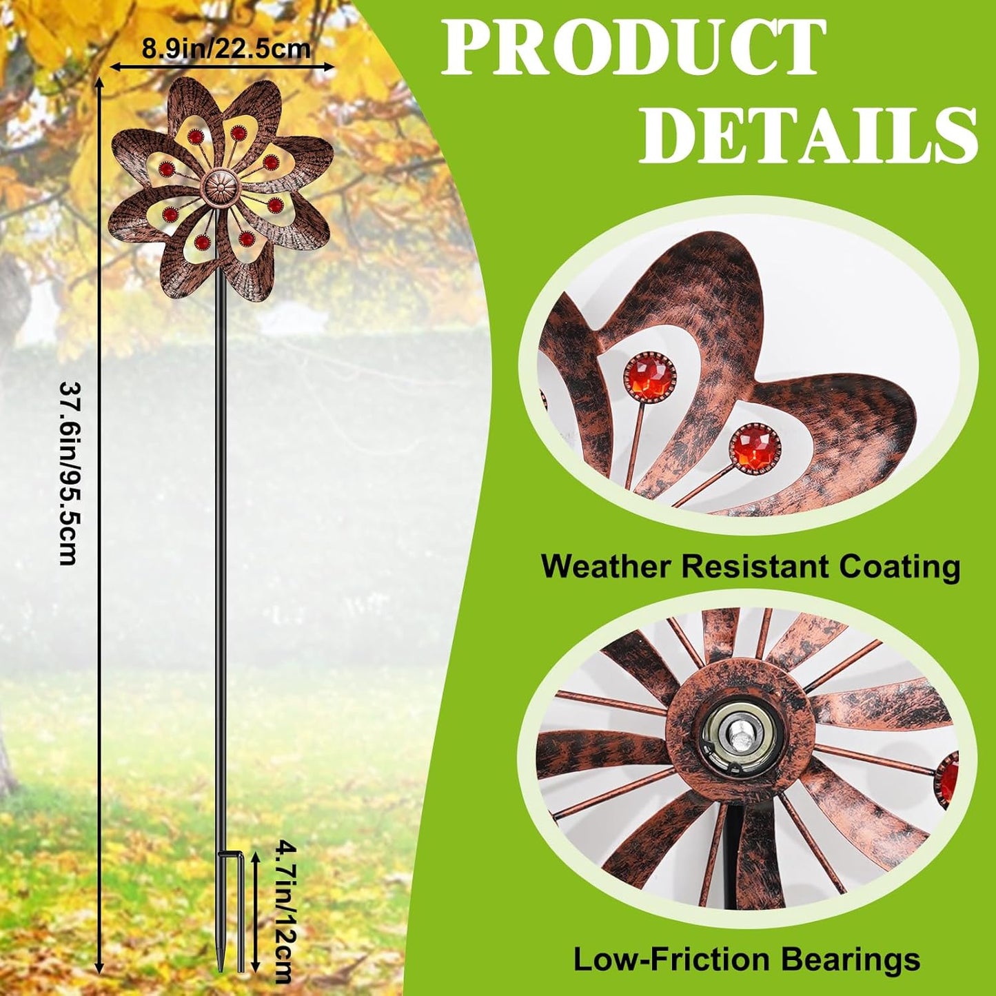 2PC Metal Wind Spinners Outdoor, 360° Wind Sculpture Spinner with Metal Stake, Waterproof Spinners Green Kinetic Wind Spinner for Yard Lawn Decor (A- Vintage Copper)