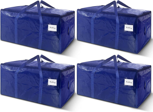4 Pack Extra Heavy Duty Large Moving Bags with Strong Zipper & Carrying Handles, Sturdy Clothes Storage Bag Totes Bins, Packing Bags Moving Boxes College Moving Supplies, Dark Blue - 33 gal