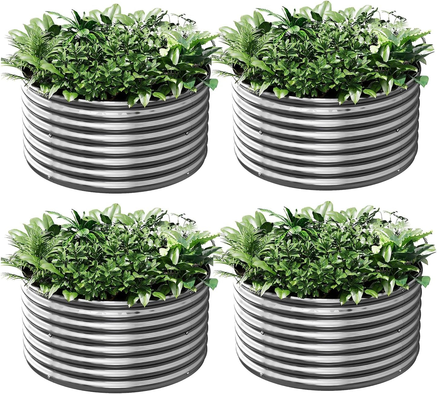 4 Pack 2x2FT Round Galvanized Raised Garden Bed Outdoor,Metal Garden Bed for Vegetables,Steel Raised Beds for Gardening,Above Ground Garden Box for Flower