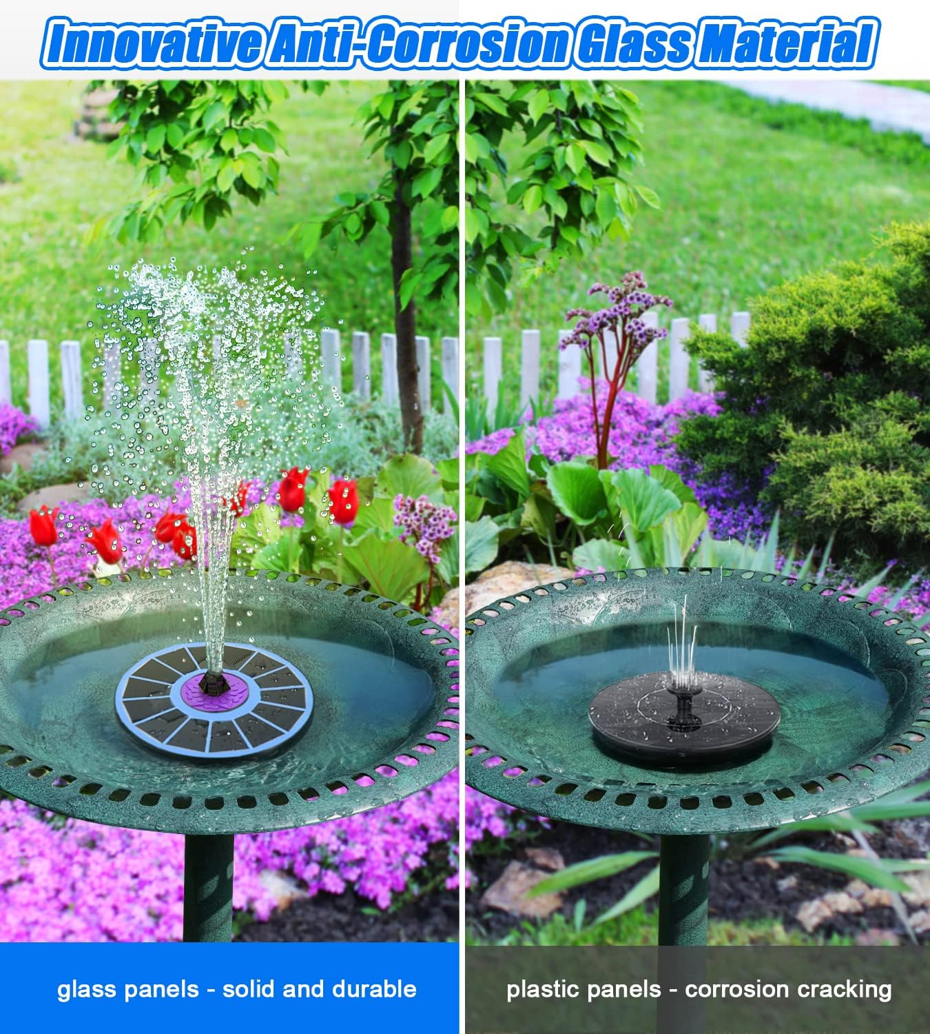 SZMP Solar Fountain 3.5W Bird Bath Fountains with Flower Upgraded Glass Panel, Solar Powered Water Fountain with 7 Nozzle & 4 Fixer, Solar Fountain Pump for Bird Bath, Garden, Pond, Pool (Blue)