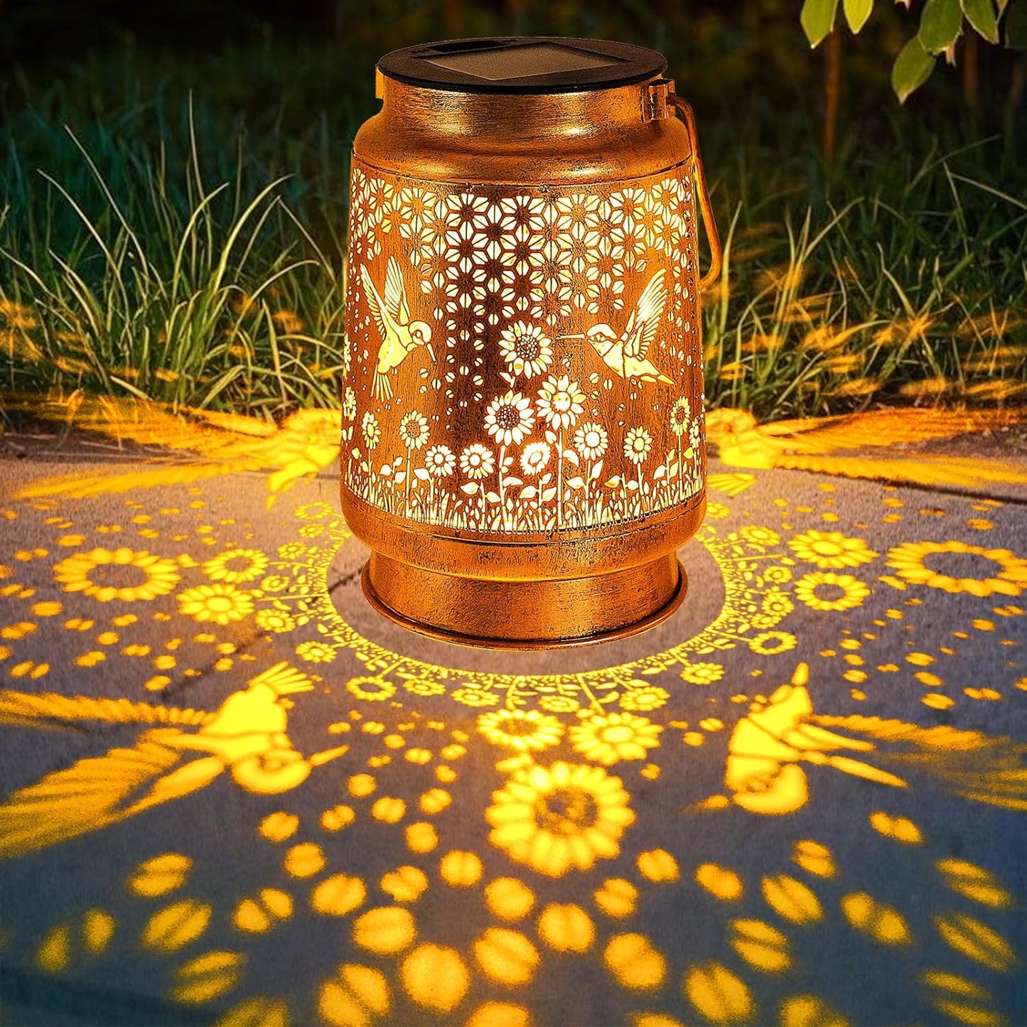 Hummingbird Solar Lanterns Outdoor Garden Decor, Birthday Gifts for Women Mom Grandma Hanging Metal Solar Lights Waterproof LED Decoration with Shepherd Hook Outside for Garden Yard Porch Lawn Patio
