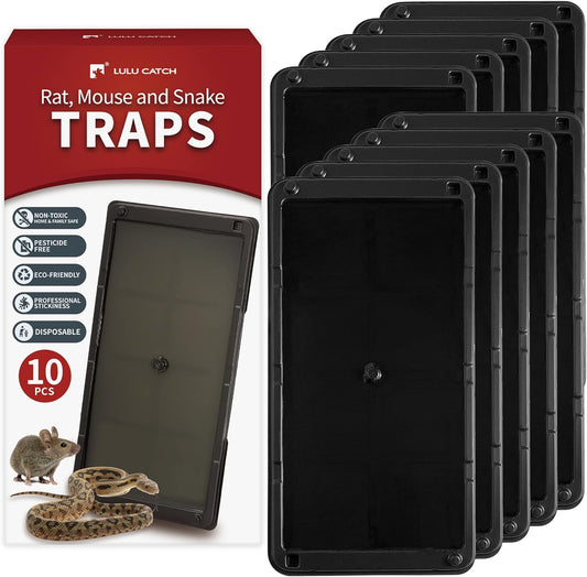 LULUCATCH Super Glue Traps 10 Pack for Mice & Snakes, Larger, Heavier Sticky Traps with Non-Toxic Glue. Sticky Mouse Traps Indoor, Easy to Set, Pet Safe Pest Control