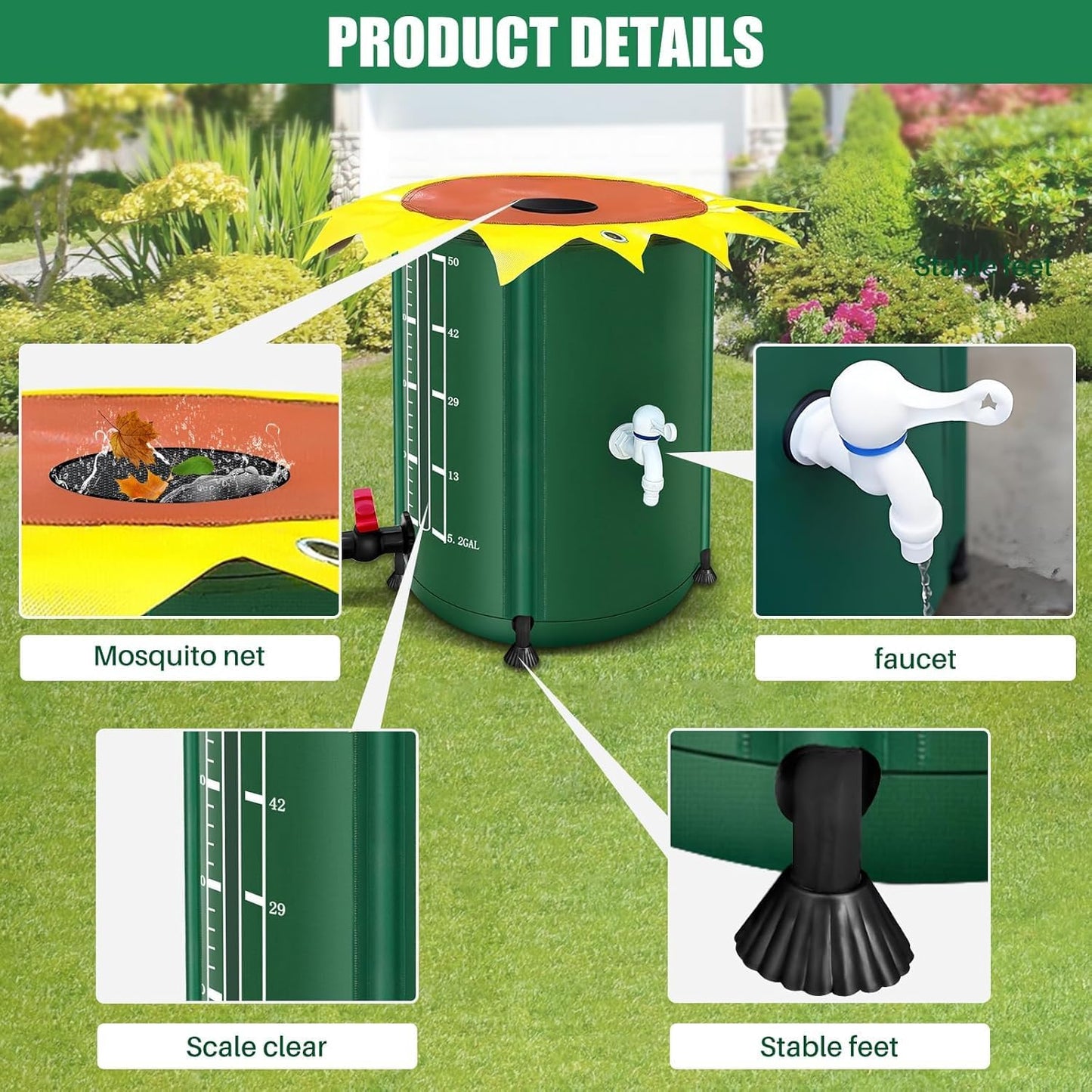 100 Gallon Collapsible Rain Barrel, Rain Water Collection Barrel with 1000D Oxford Cloth, Portable Rainwater Collection System with Spigot and Overflow Kit