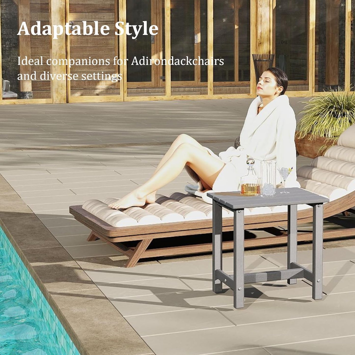 Outdoor Side Table, HDPE Small Adirondack Side Tables, Outside End Table for Patio, Porch, Deck, Pool, Weather Resistant/Easy Maintenance (1PC, Gray)