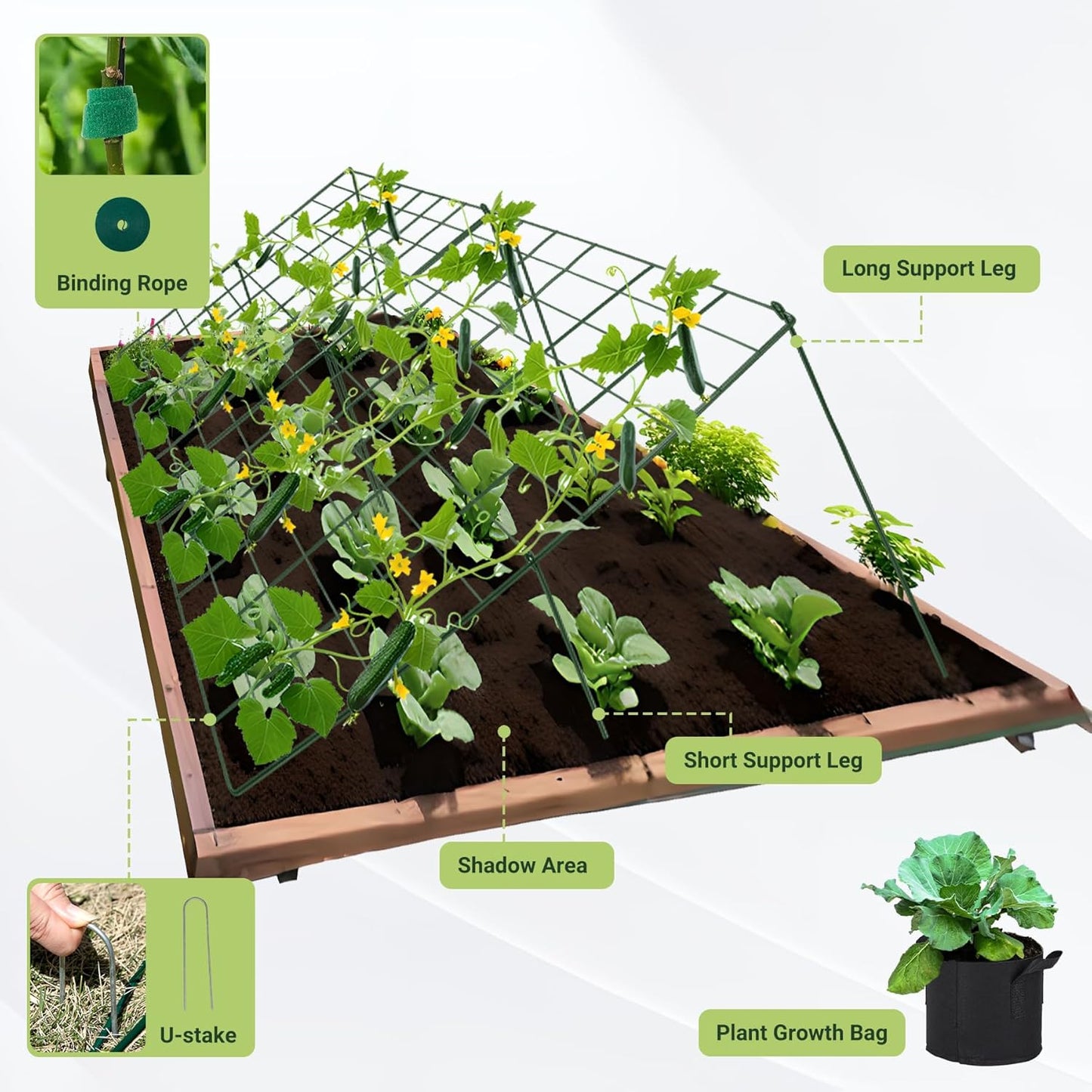 Cucumber Trellis for Raised Bed, 48" L x 48" W Garden Trellis for Climbing Plants Outdoor with Support Structures, A Frame Trellis for Climbing Vegetables Peas, Vine, Bean