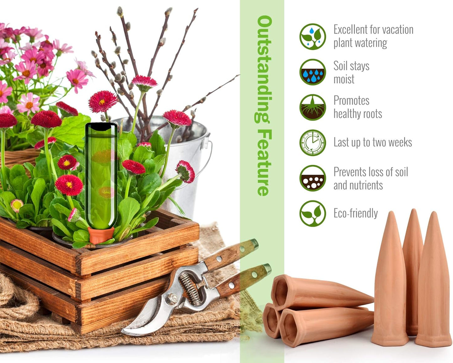 B SEPOR Ceramic Plant Waterer Set of 6 Pack Terracotta Self Watering Spikes,Wine Bottle Plant Watering Devices for Vacation (6Pack)