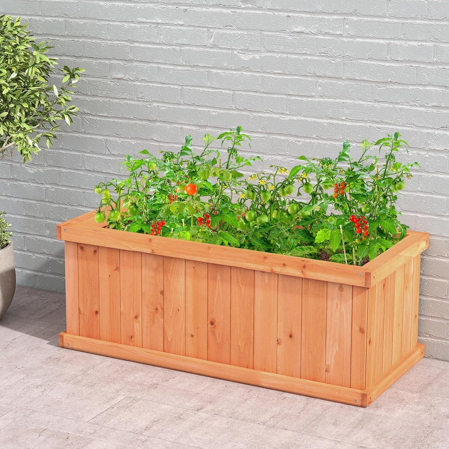 Giantex Raised Garden Bed, 31”x14”x12” Wooden Planter Box with 4 Drainage Holes & Detachable Bottom Panels, Elevated Flower Bed, Rectangular Plant Container for Vegetables, Herbs & Fruits, Orange