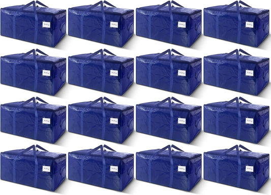 16 Pack Extra Heavy Duty Large Moving Bags with Strong Zipper & Carrying Handles, Sturdy Clothes Storage Bag Totes Bins, Packing Bags Moving Boxes College Moving Supplies, Dark Blue - 33 gal