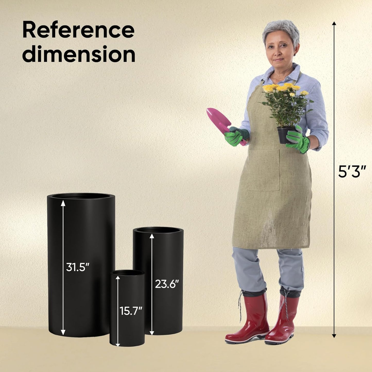 DTY Signature Mount Oxford Tall Outdoor Planter - Medium Black 23.6 Inch Height Modern Tall Planter Pot for Indoor & Outdoor Spaces - Stylish Planter for Contemporary Homes and Gardens