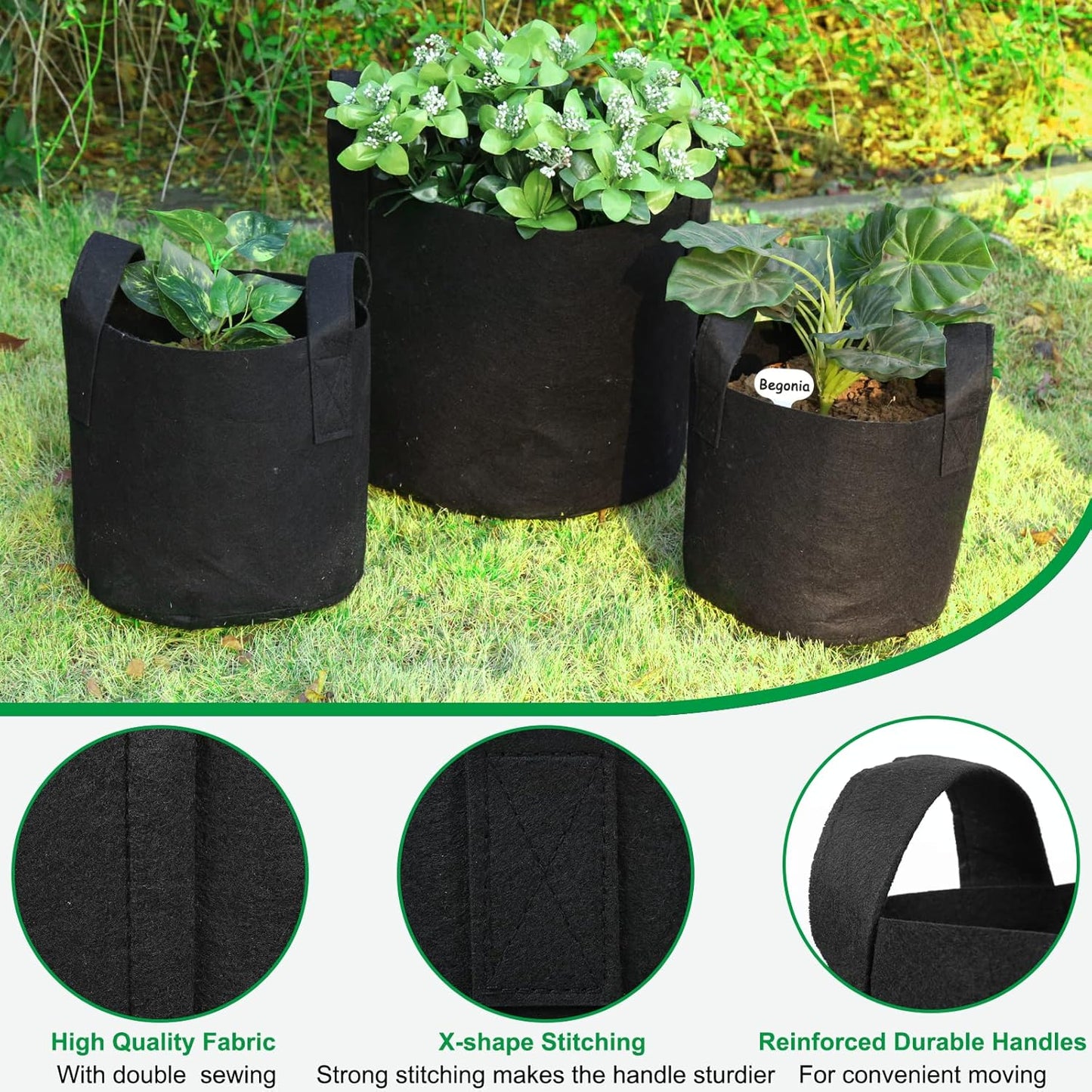 JERIA 24-Pack 7 Gallon Nonwoven Grow Bags, Plant Grow Bags，Heavy Duty Aeration Fabric Pots with Durable Handles, Come with 24 Pcs Plant Labels