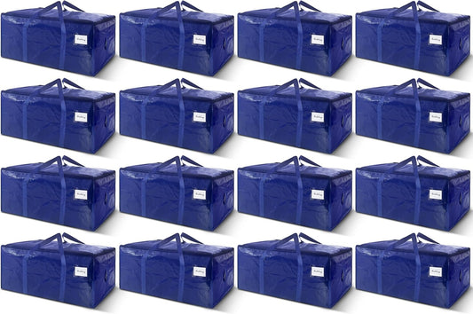16 Pack Extra Heavy Duty Large Moving Bags with Strong Zipper & Carrying Handles, Sturdy Clothes Storage Bags Totes Bins, Packing Moving Boxes College Supplies, Dark Blue - 40 gal