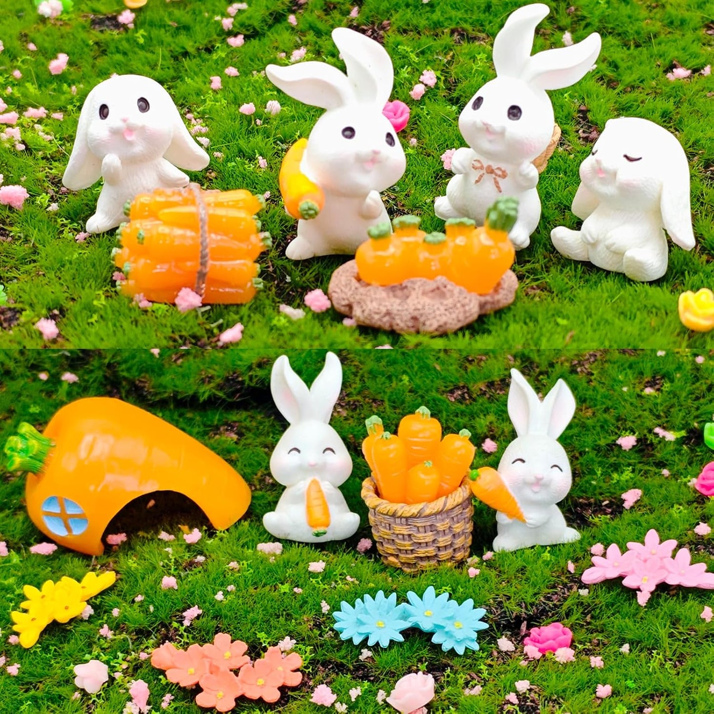 Kai Dream 39 Pcs Fairy Garden Kit - Rabbits and Carrots House,Bunnies Themed Mini Resin Figurines Indoor or Outdoor Decoration,Plant House or Patio Micro Landscapes Décor