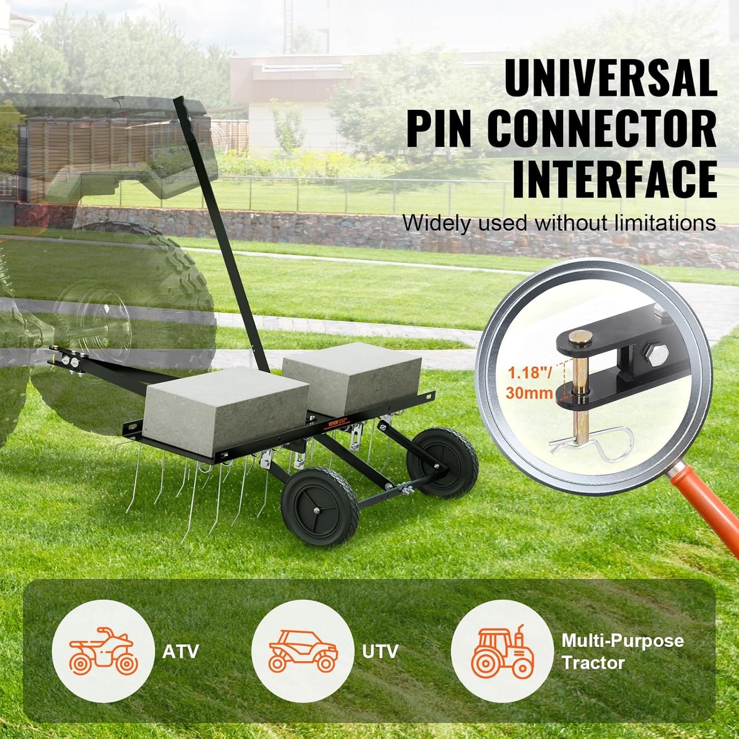 VEVOR Tow Behind Dethatcher, 40-inch Tow Dethatcher with 20 Spring Steel Tines, Lawn Dethatcher Rake for ATV or Mower, Tow Behind Lawn Rake with Lift Handle for Garden Farm Grass