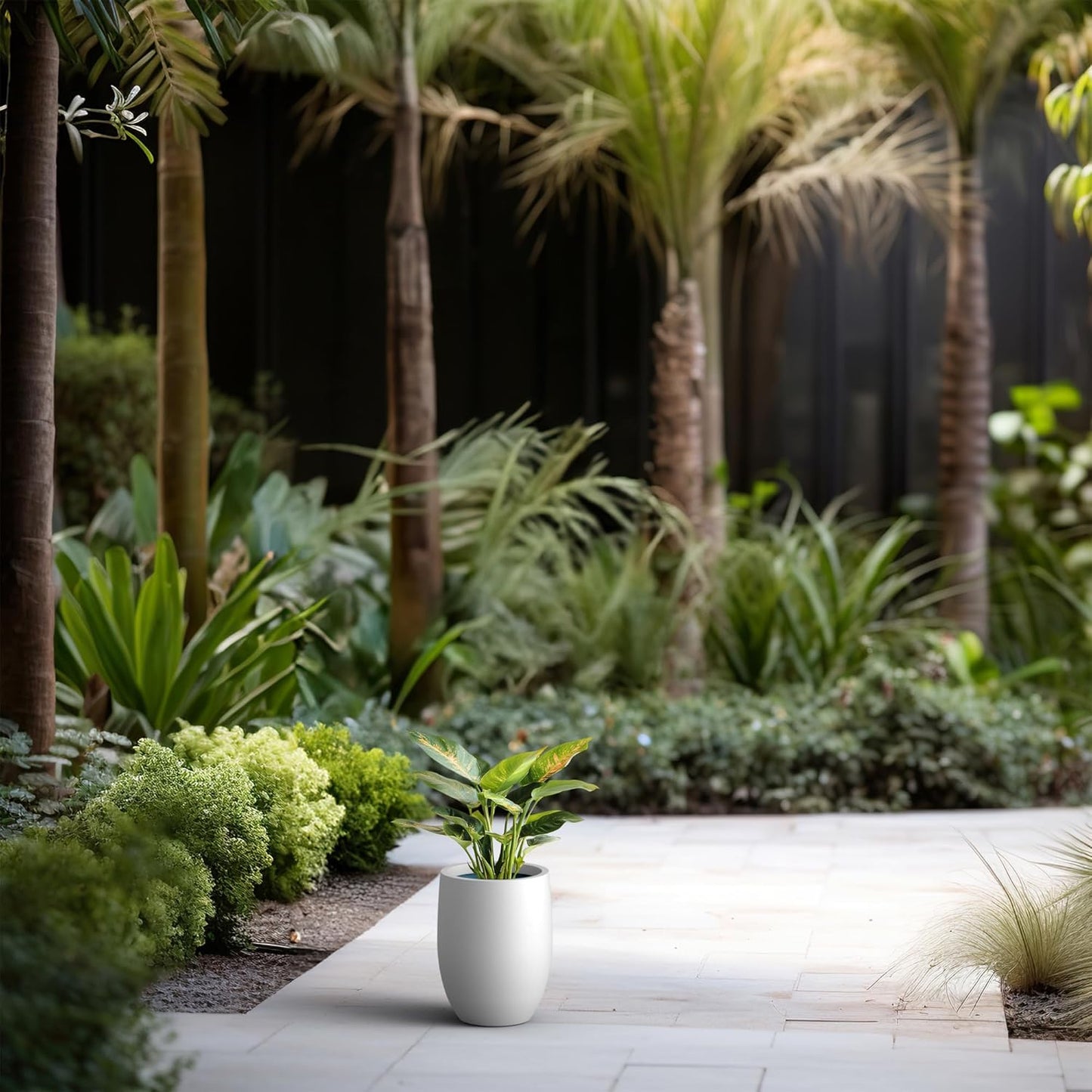 Kante 11.8 Inch Tall Concrete Planter, Large Indoor Outdoor Plant Pot with Drainage, Smooth White Finish with Aqua Blue Interior, Ideal for Porch, Home, Garden, Patio