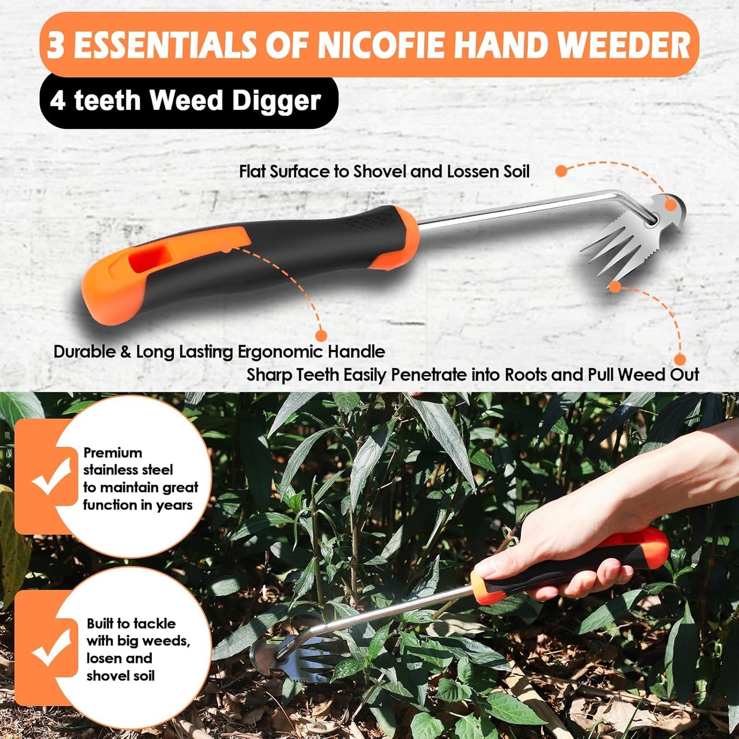 2025 Hand Weeder Tool, Rubber Handle Manual Weeder Puller Tool, Uprooting Weeding Tools, Crack Weeder Crevice, 4 Teeth Weeding Tool, Weeding Artifact Tool for Gardening (2 Pcs)