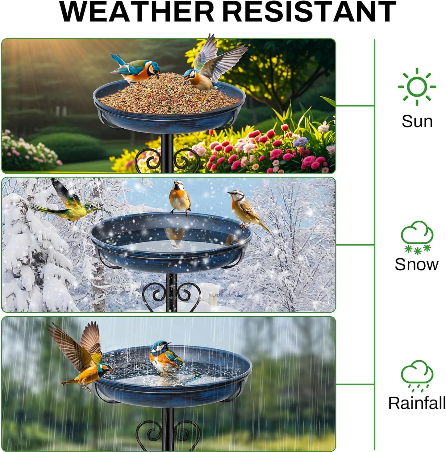 Metal Bird Bath for Outside, Vintage Freestanding Birdbaths with Metal Stake, Upgraded 5 Pronged Base Birdfeeder Feeder Bowl for Outdoors Garden Patio Yard Lawn Decor (Vintage Blue)