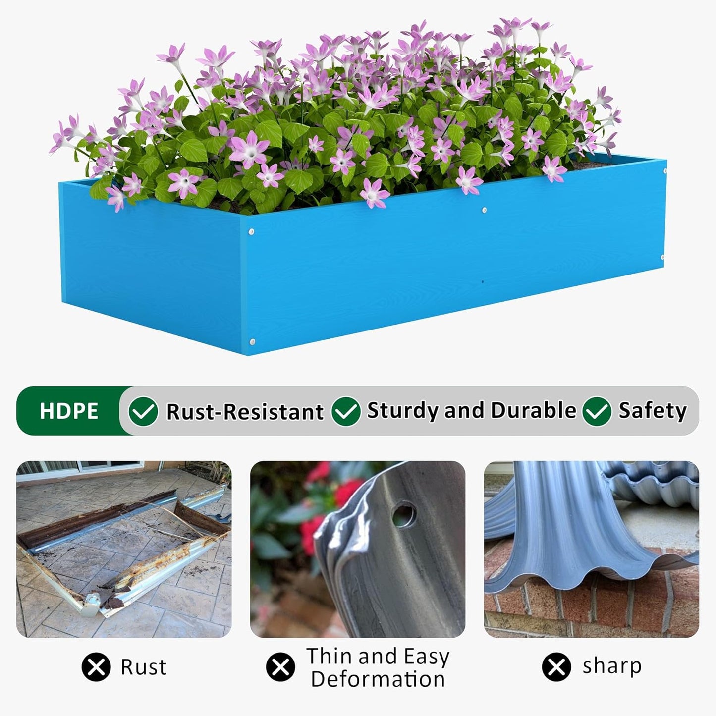 HDPE Raised Garden Bed 47.24 * 24.4 * 9.65 in,Vegetable Planter Bed Outdoor,Elevated Horticulture Planter Bed,Waterproof,Rot-Resistant and Non-Cracking Above Ground Garden Bed(Pacific Blue)