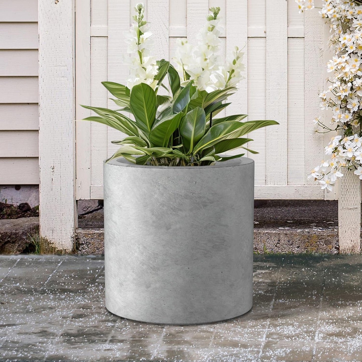 Kante 15.7" Dia Round Concrete Planter, Modern Style Large Cylindrical Plant Pot with Drainage Hole and Rubber Plug for Indoor Outdoor Patio, Natural Concrete