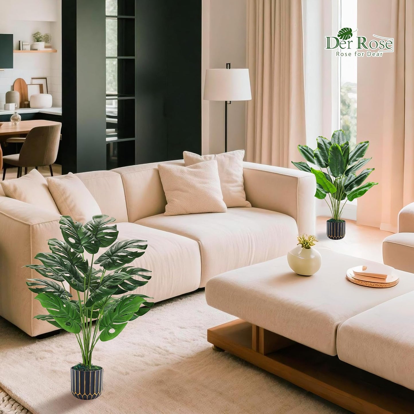 Der Rose 2 Pack 28" Tall Bird of Paradise Artificial Plants and Artificial Monstera Plants Tropical Fake Potted Banana Tree Faux Plants Indoor and Outdoor for Home Office Living Room Porch Decor