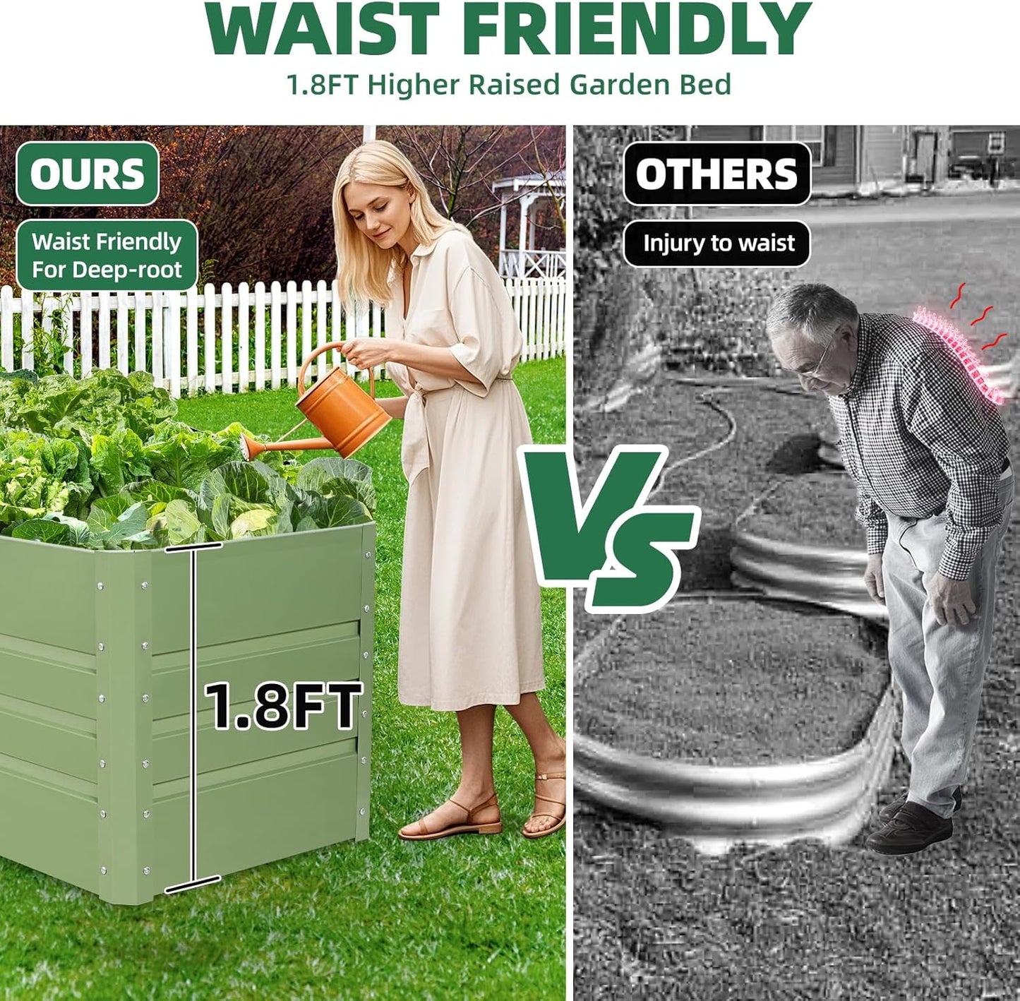 G GOOD GAIN 4x2x1.8ft Raised Garden Bed - Metal Planter Box Outdoor with Weed Barrier Fabric | Deep Root Raised Beds for Gardening Vegetables Flowers Herb Fruits (Olive Green)