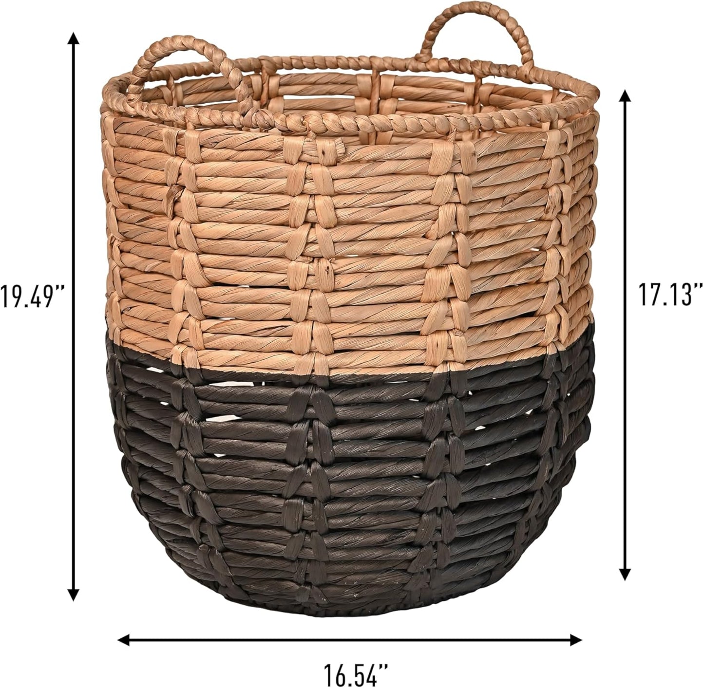 happimess BSK1003D Laurel 19.49" Bohemian Handwoven Abaca Hamper Basket with Handles, Seagrass Container for Decoration in Bedroom, Living Room, Laundry Room, Entryway, Natural, Natural/Black