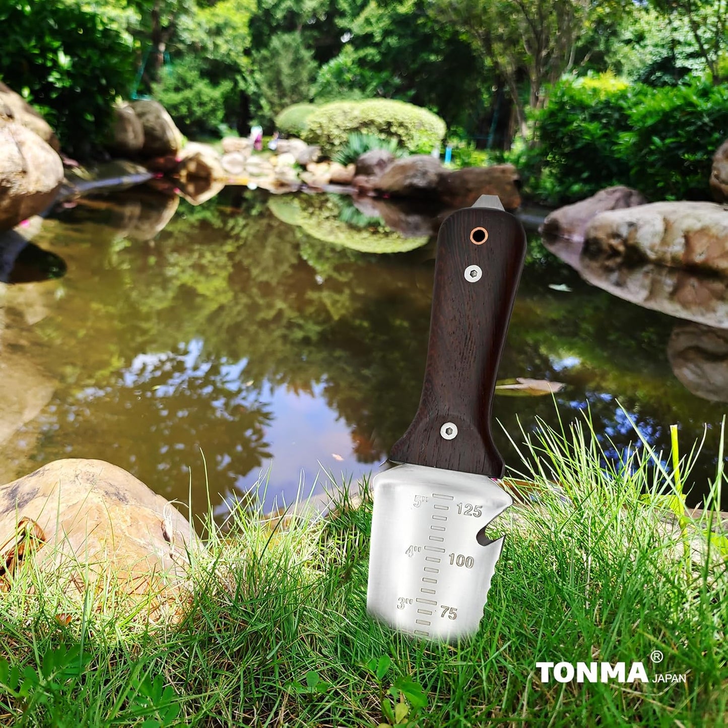 TONMA Hori Hori Garden Knife [Made in Japan] Heavy Duty Stainless Steel Japanese Hori Knife with Sheath Garden Tools, Natural Wenge Wood Handle, Full Tang, 5.5-Inch Blade