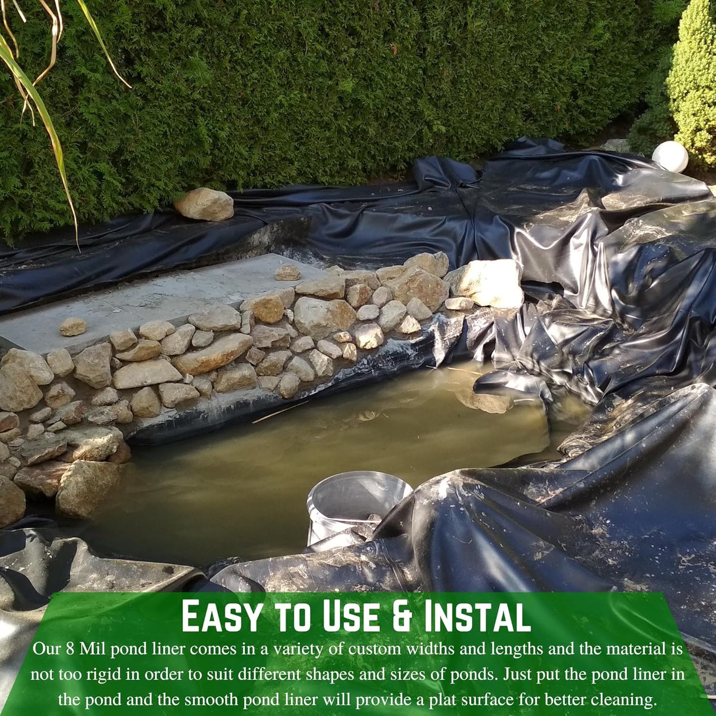 Farm Plastic Supply - 8 Mil Black/White Pond Liner - 8 Mil Fish Pond Liner, Pond Liners for Outdoor Ponds, Koi Ponds, Garden Fountain, Waterfall, Containment Liner (40' x 100')