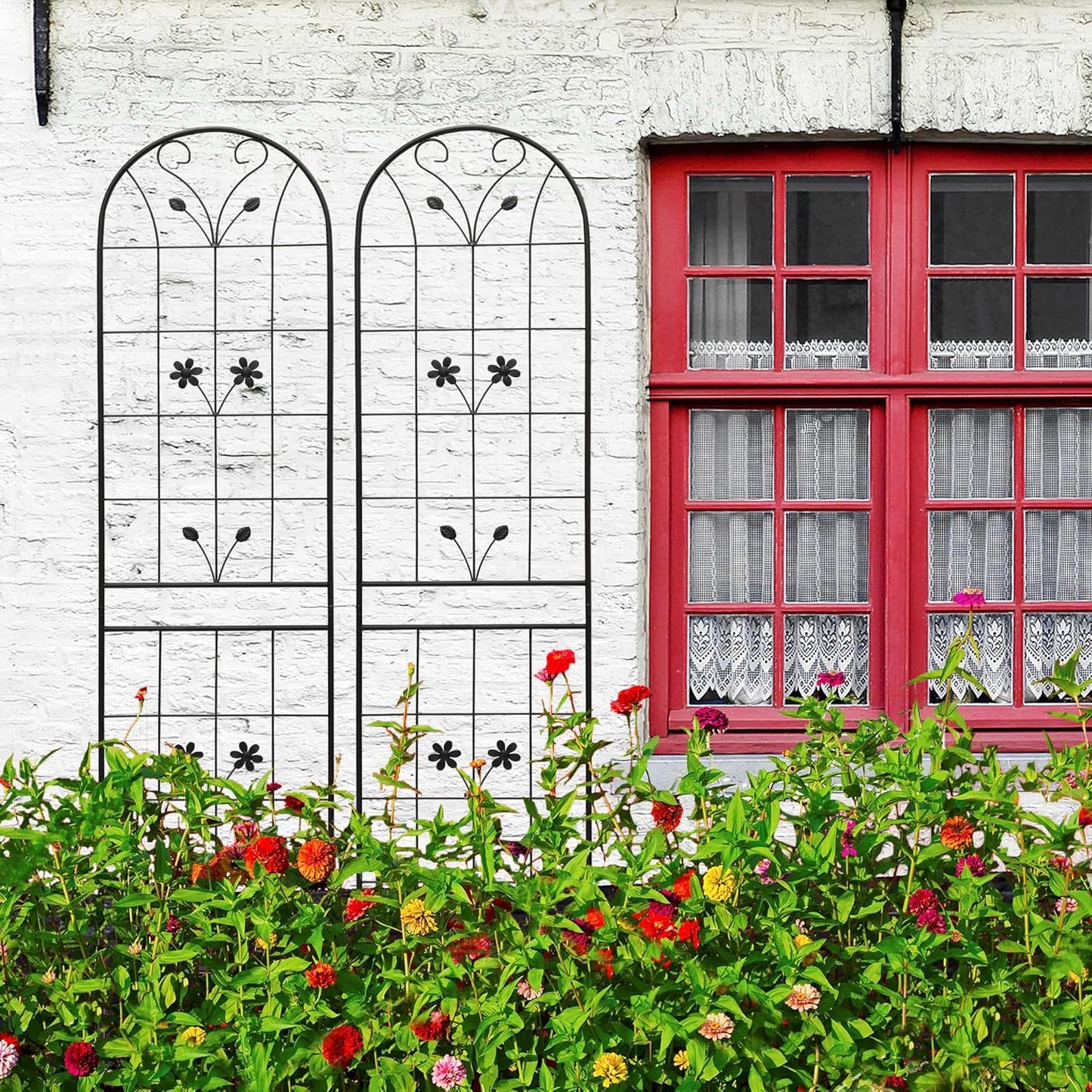 4 Pack Metal Garden Trellis 86.7" Tall Outdoor Climbing Plant Support for Roses, Flowers, Rustproof Durable Black Galvanized Tube, Lawn Garden Fence Decor Screen (4, Daisy-86.7" H)