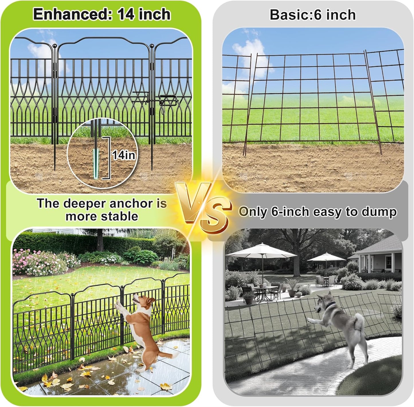 Bepatio 10 Panels Garden Fence Border with Latch, 24in (H) x 20ft (L) Dog Fence Outdoor for Yard, Arc Metal Fencing Panels, Animal Barrier Fencing for Outdoor, Patio, Flower Bed
