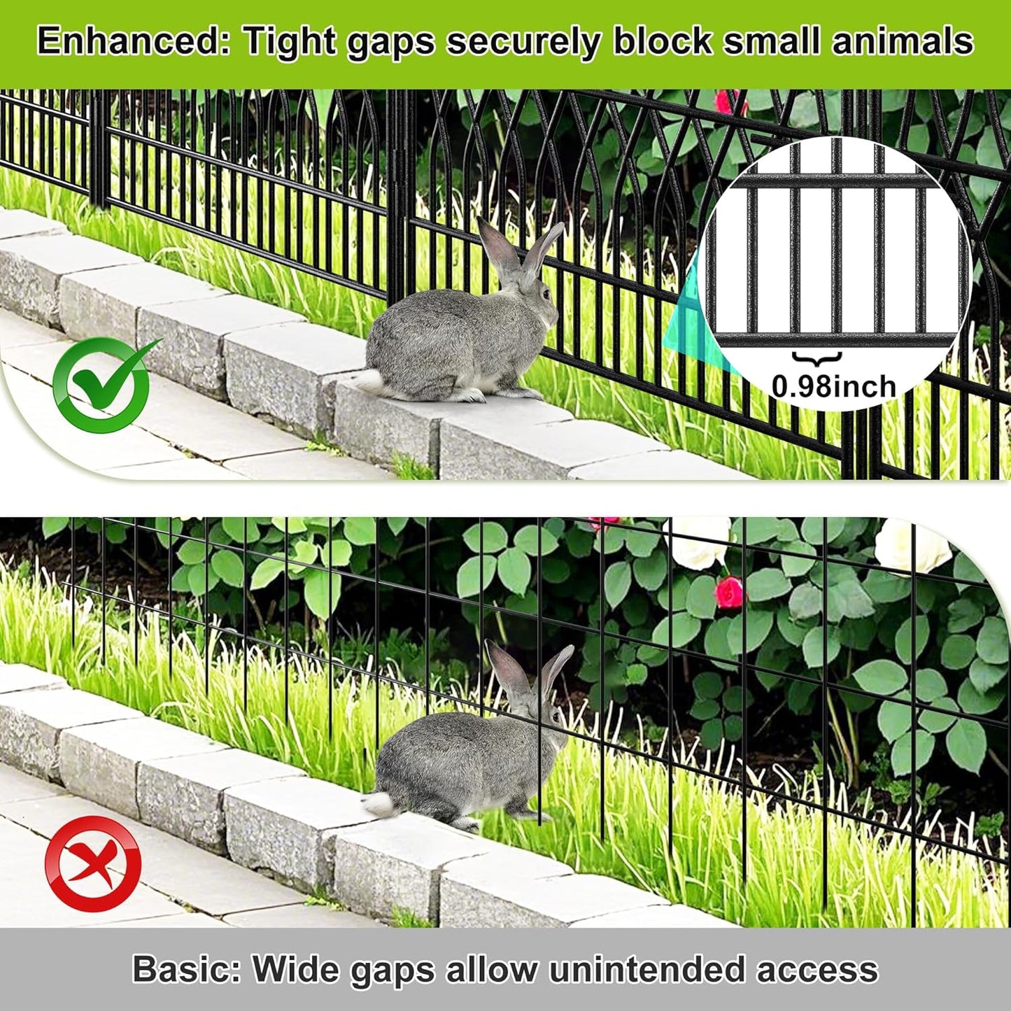 Bepatio 5 Panels Tall Garden Fence with Latch, 40in (H) x 11.5ft (L) Dog Fence Outdoor for Yard, Arc Metal Fencing Panels, Animal Barrier Fencing for Outdoor, Patio, Flower Bed