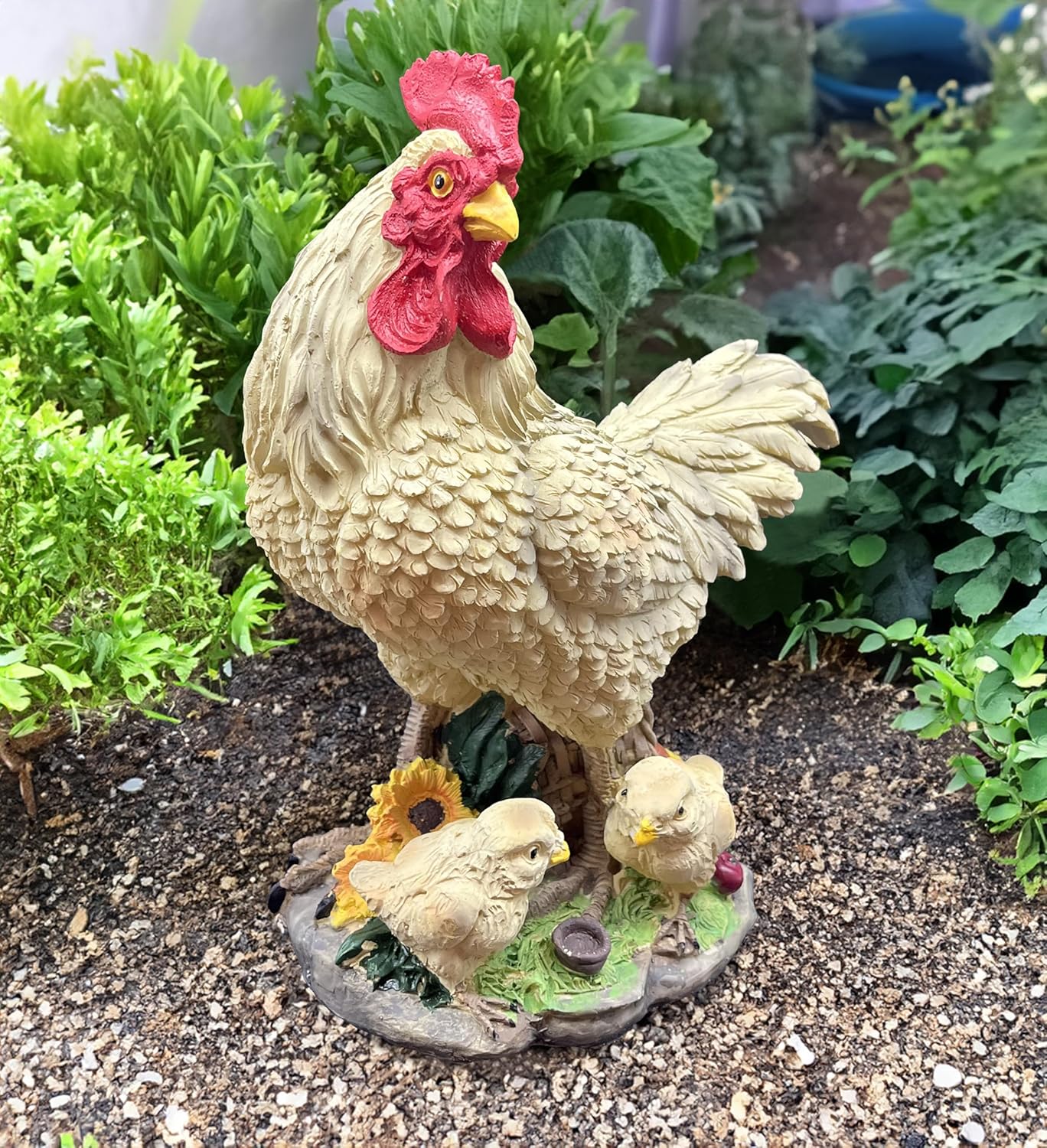 coolboy Outdoor Chicken Statue Garden Decoration,Cute Chicken Family Sculpture Art Interior Office Home Décor,Resin Animal Figurine Art Decoration for Garden Yard Lawn