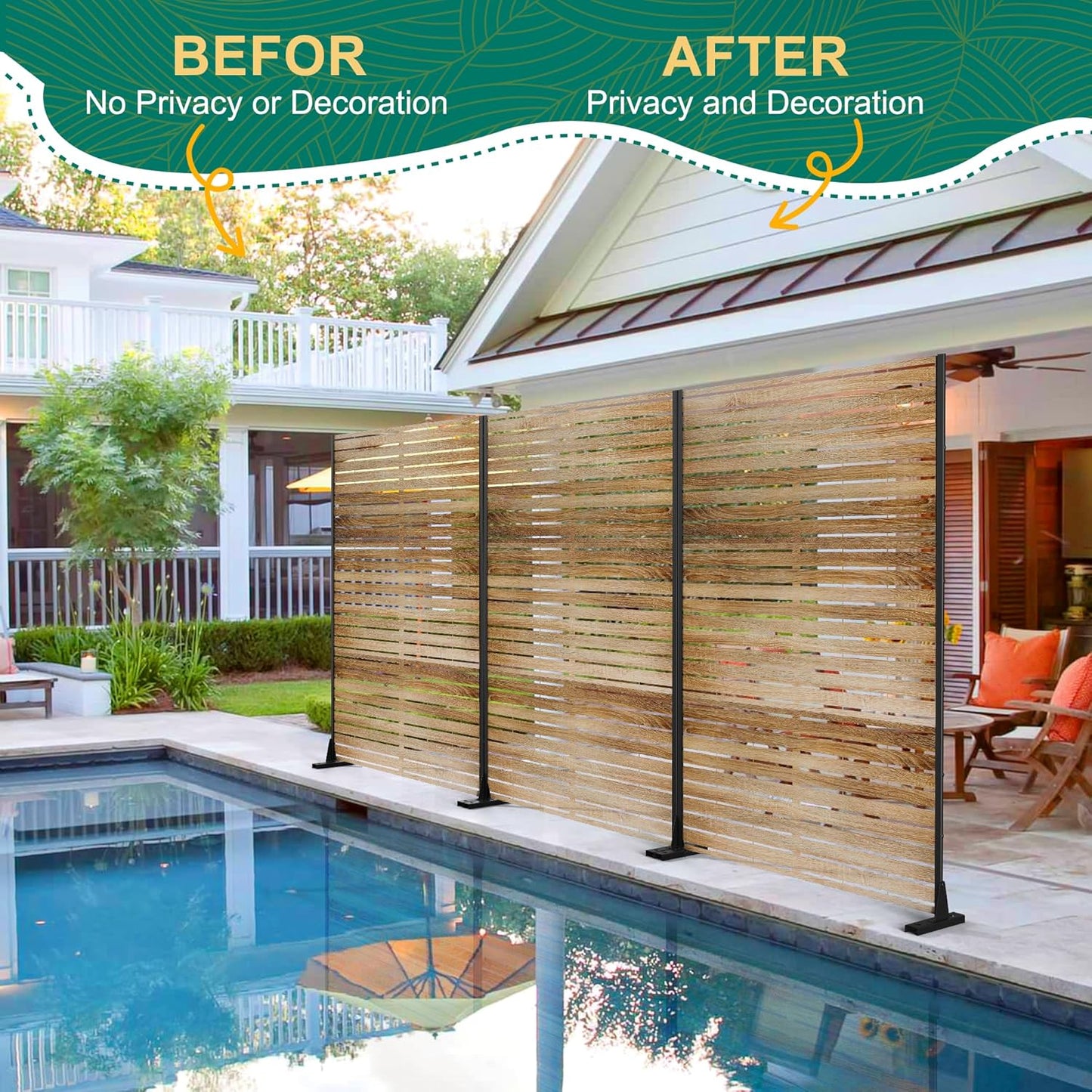 72" H×47" W Metal Outdoor Privacy Screen Freestanding, Outdoor Privacy Screens and Panels for Patio Lawn Deck, Decorative Fence(Consists of 3 Panels)