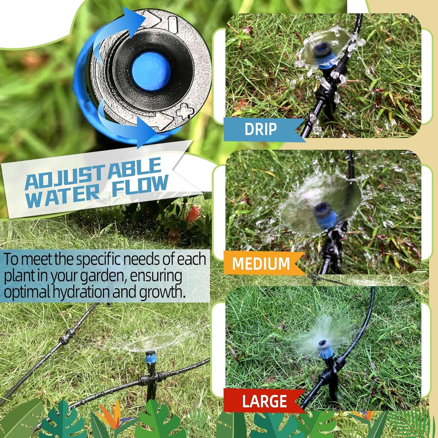 40PCS Push-to-Connect Drip Irrigation Emitters for 1/4 inch Irrigation Tubing, Two-Way Connection Adjustable Vortex Drip Emitters with Stake, Irrigation Dripper Sprinklers for Drip Irrigation System