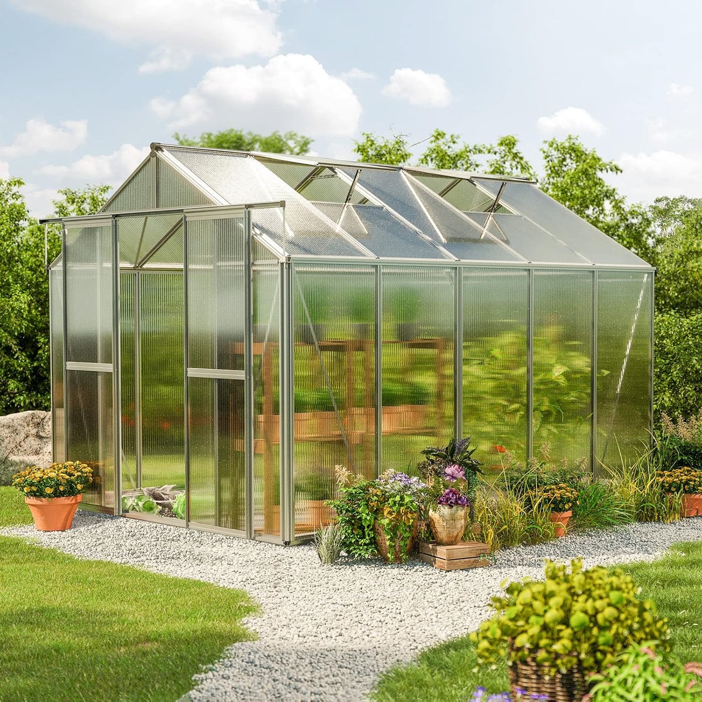 Greenhouse Saphir 5 Aluminum Frame 8.5 x 10.6 ft with Approx. 8 mm Polycarbonate Panels