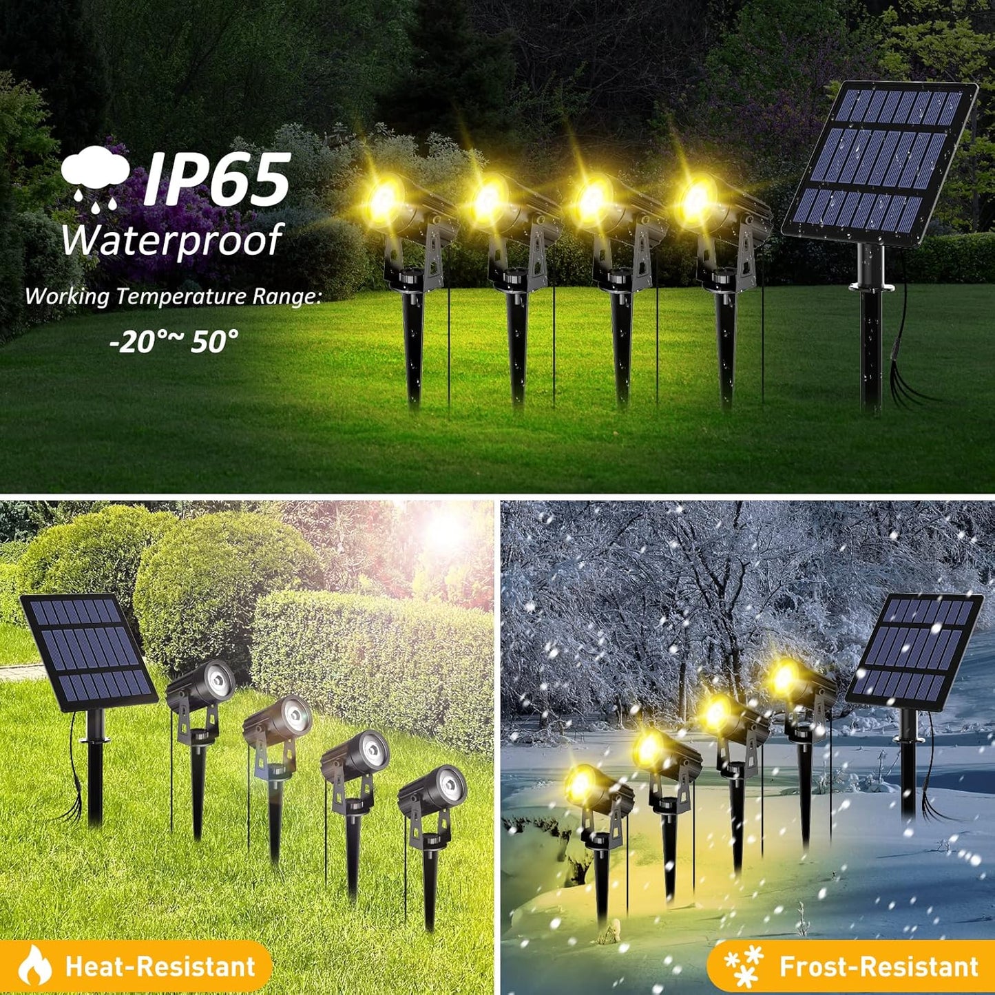 T-SUN Solar Spotlights, 4-in-1 Solar Landscape Spot Lights Outdoor Waterproof Auto ON/Off 5W Separate Solar Panel LED Lights, Solar Lights for Garden, Yard, Driveway, Pool Area(Warm White-3000K)