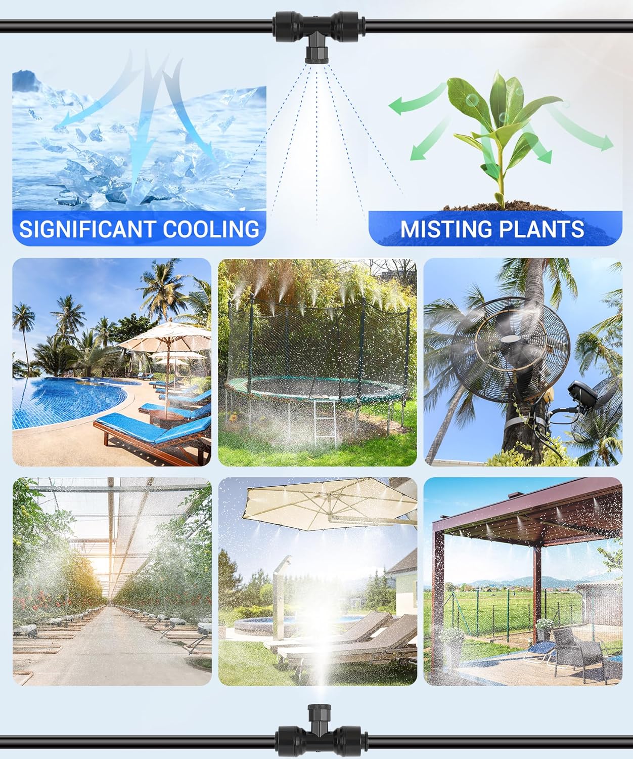 100FT Misters for Outside Patio Misters for Cooling (36 Mist Nozzles) Outdoor Water Patio Hose Greenhouse Mister System Outside Mist Backyard Trampoline for Waterpark Watering Misters for Cooling