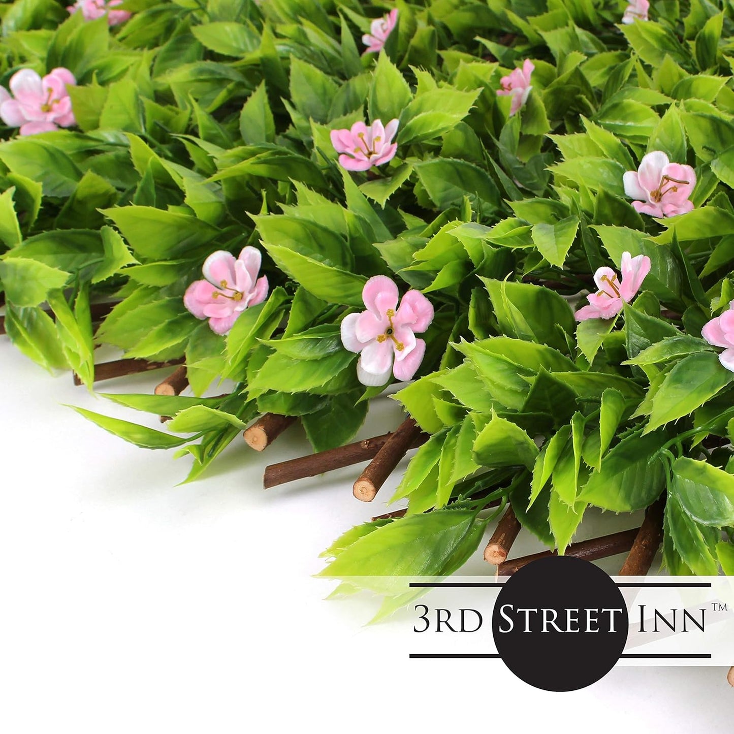 3rd Street Inn™ Leaf Trellis - Bamboo Greenery Panel - Boxwood and Ivy Privacy Fence Substitute - DIY Flexible Fencing (1, Pink Flower Sakura)