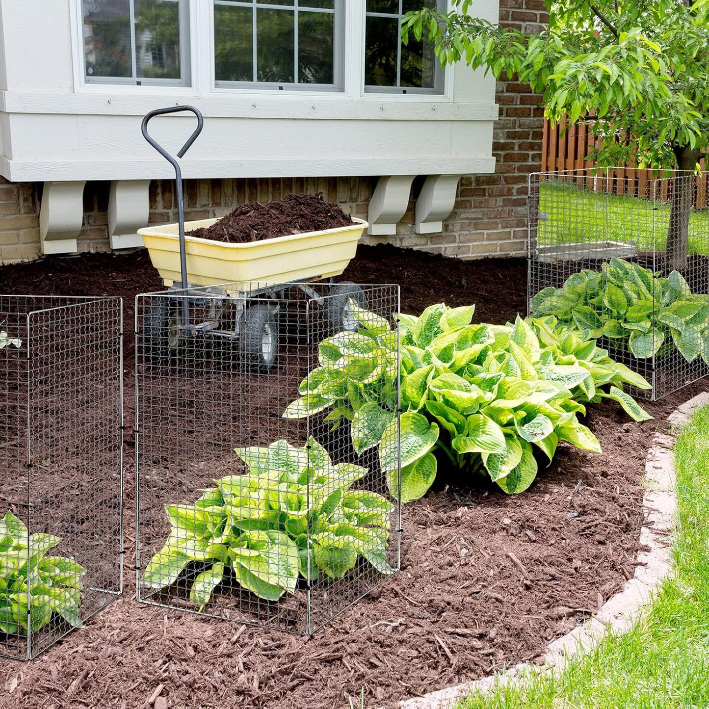 Geosar 60 Pcs/15 Packs Chicken Wire Plant Protectors 11.7 x 19.5 Inch Mesh Plant Protection Cage from Animals with U Shaped Garden Stakes and Nylon Tie for Outdoor Garden Flowers Vegetables