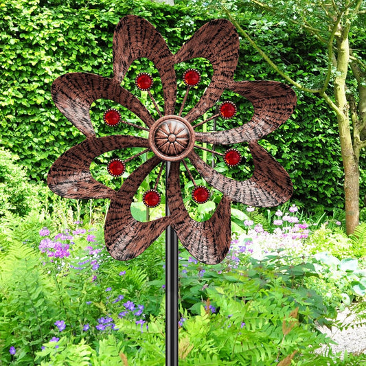 Metal Wind Spinners Outdoor, 360° Wind Sculpture Spinner with Metal Stake, Waterproof Spinners Green Kinetic Wind Spinner for Yard Lawn Decor (A- Vintage Copper 1PC)