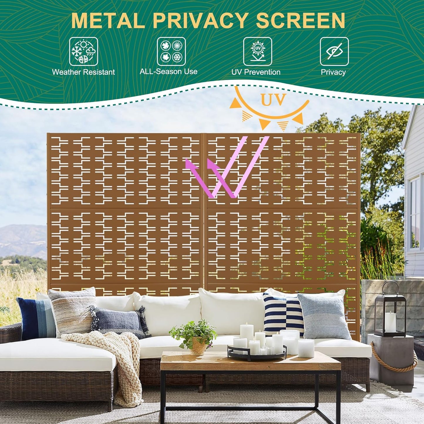 72" H×47" W Metal Privacy Screen Outdoor Privacy Screen Freestanding, Outdoor Privacy Screens and Panels for Patio Lawn Deck(Consists of 3 Panels)