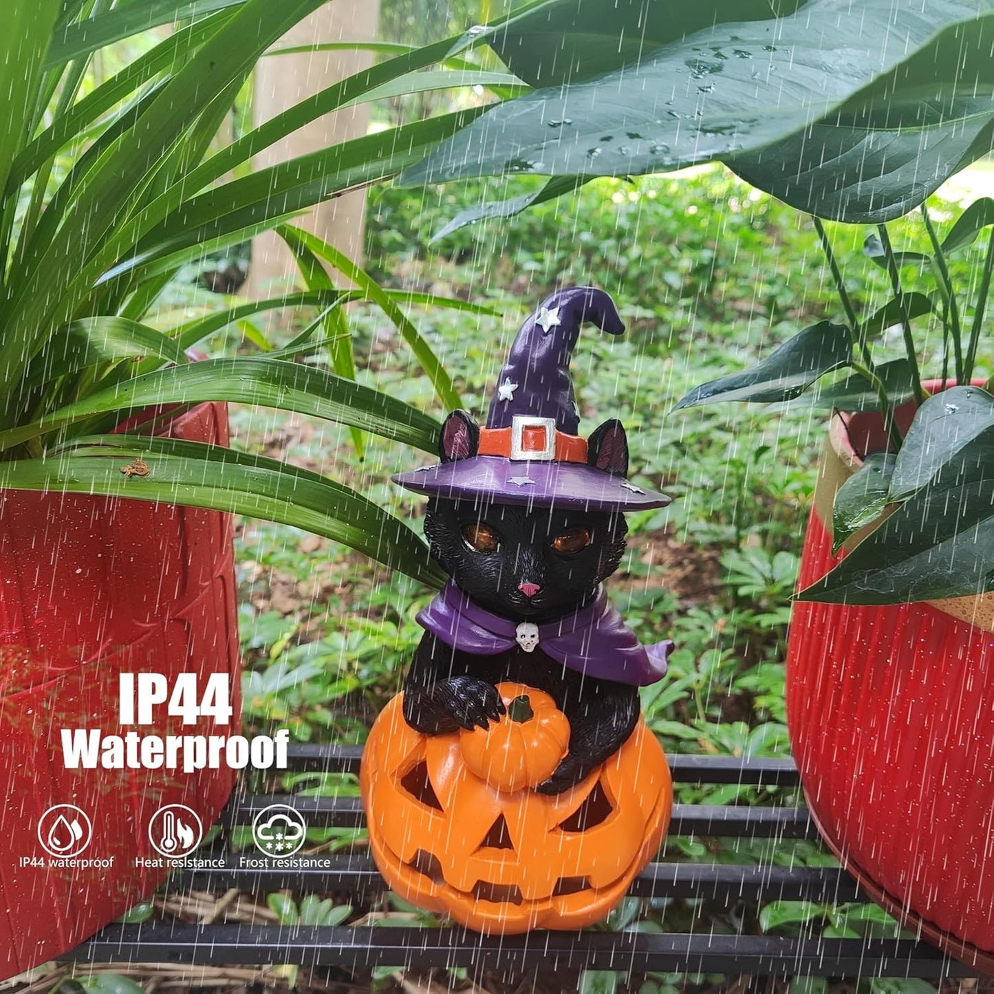 Halloween Decorations Solar Spooky Lights Outdoor Black Cat Pumpkin Figurine Light Garden Statue Decor for Outside Patio Front Porch Yard, Home Decor Gifts for Halloween, Christmas