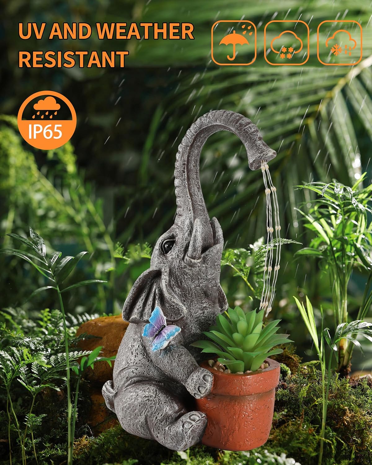 iStatue Solar Elephant Figurine with Succulent Plant Pot - 11'' Hand-Painted Lifelike Resin Lawn Ornaments Statue for Yard Art Garden Decor Gifts (Elephant)
