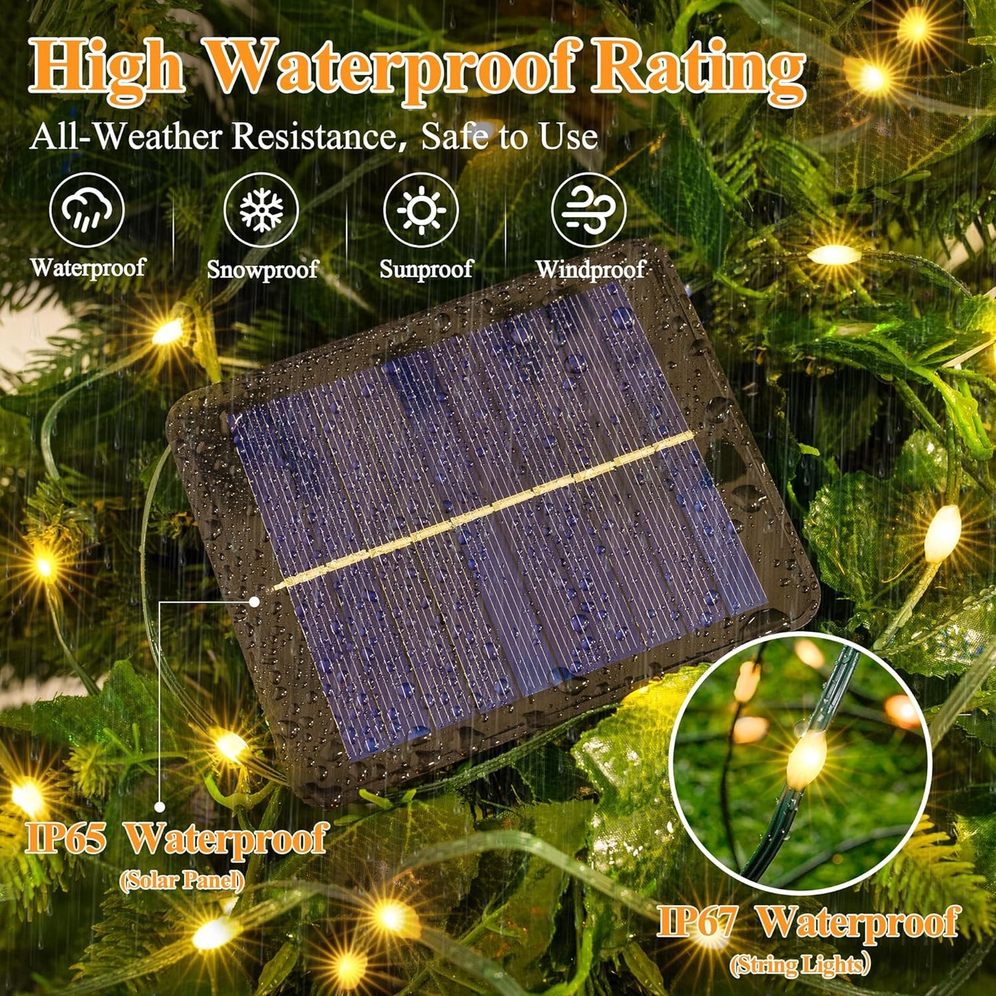 2 Pack Solar String Lights Total 480LED 158FT, IP67 Waterproof String Lights for Outside with 8 Modes, Upgraded Solar Panel Fairy Lights for Garden Party Wedding Decorations (Warm White)