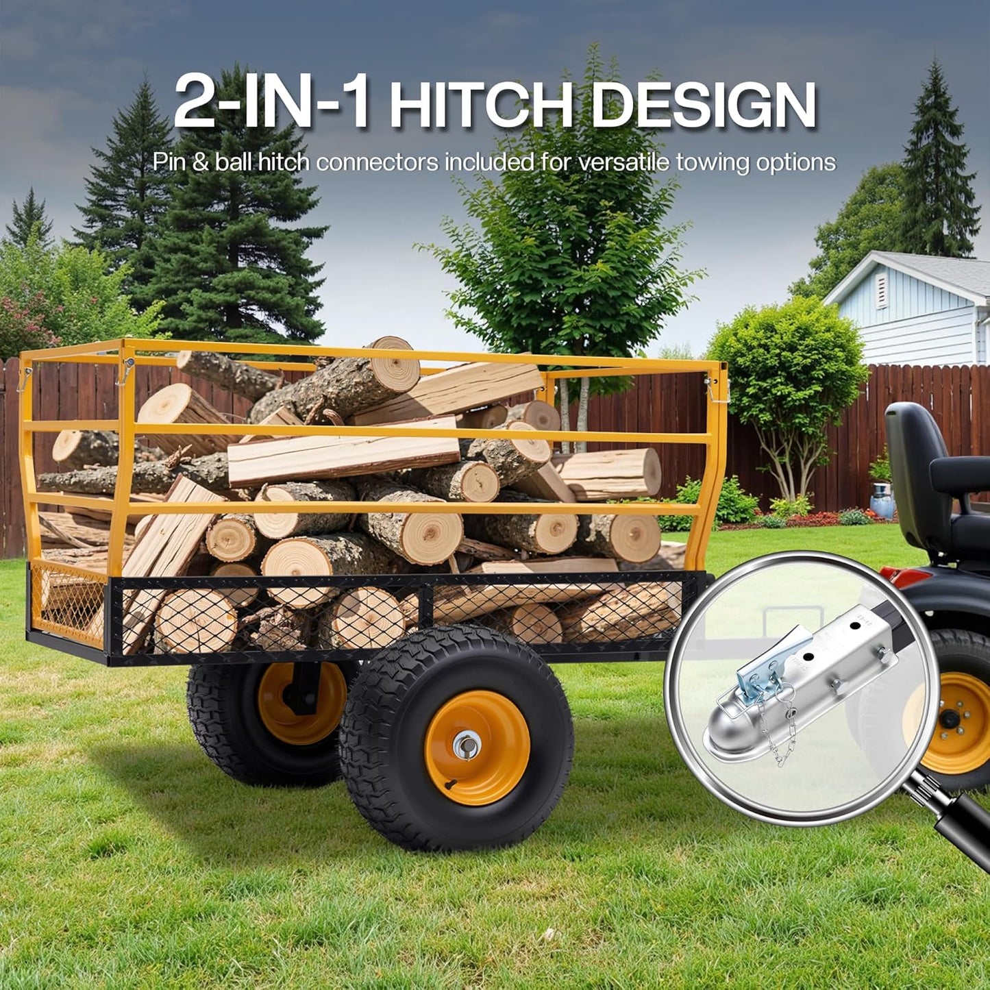 Jocisland Heavy Duty Garden Utility Trailer, 1800 Lbs 25 Cu.Ft Tow Behind Dump Cart with Ball Hitch and T-Shaped Steel Bed, Lawn Mower Tractor Cart for Yard, Farm