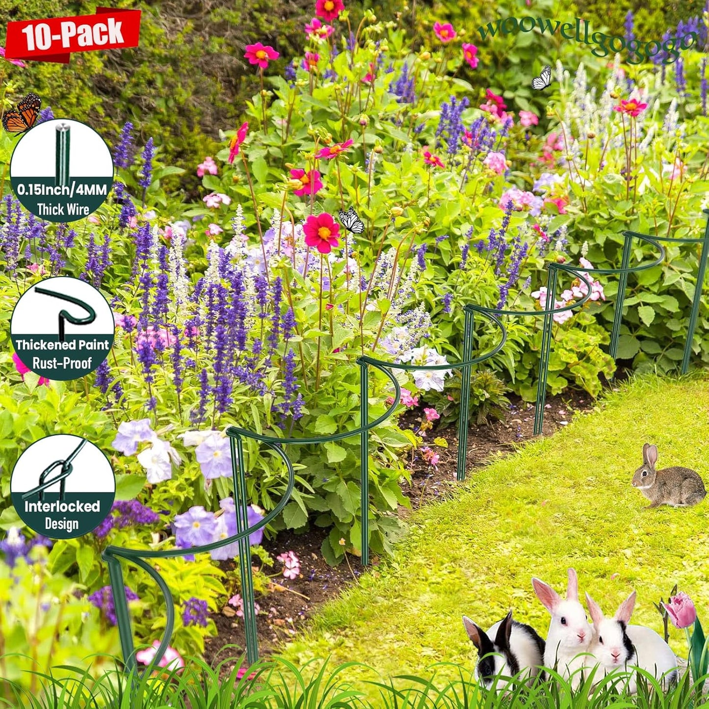 10-Pack Half Round Snake Plant Support Stakes, Plant Support Ring for Hydrangea, Peony, Dahlia and More, Rust-Proof Plant Cages for Indoor and Outdoor Potted Plants (14x8Inch)